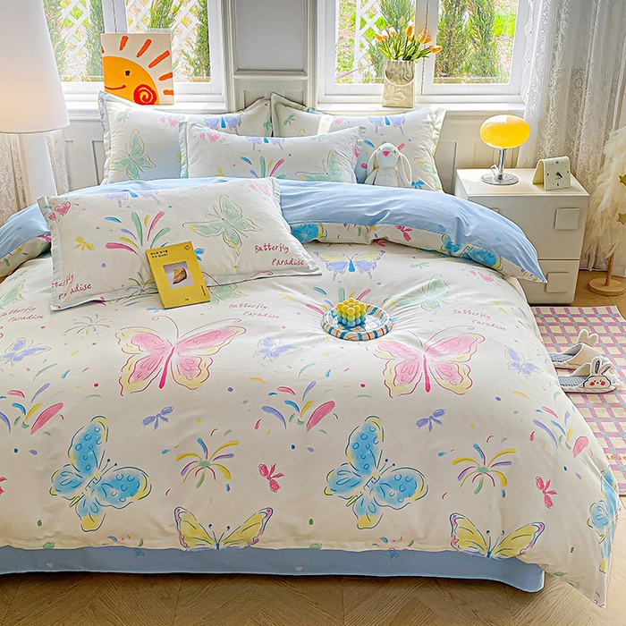 91家纺网 家纺一手货源 找家纺 禧安居 2025新款高支高密活性印染全棉印花四件套全棉四件套三件套被套（支持定制尺寸） 彩蝶