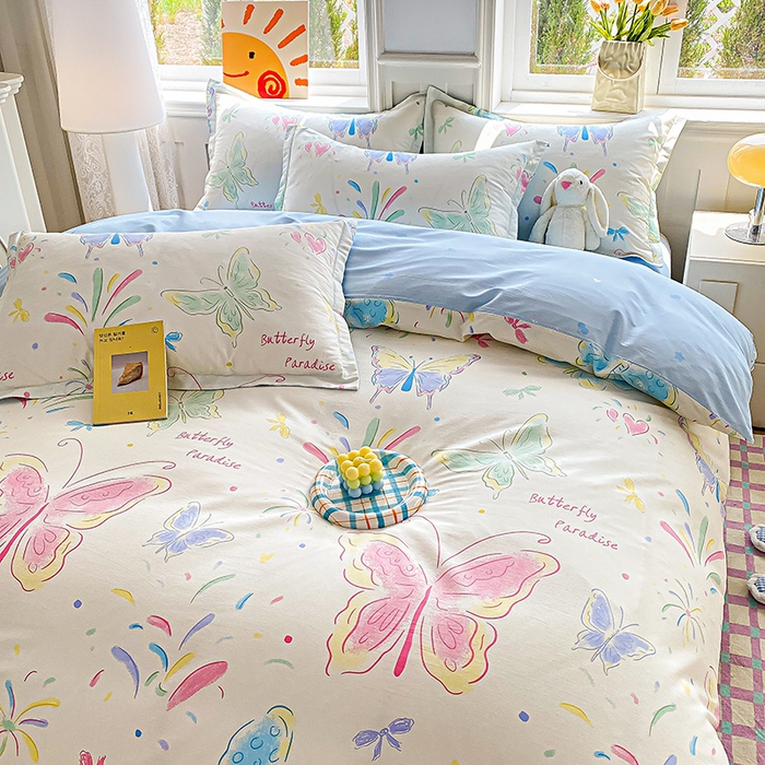 91家纺网 家纺一手货源 找家纺 禧安居 2025新款高支高密活性印染全棉印花四件套全棉四件套三件套被套（支持定制尺寸） 彩蝶