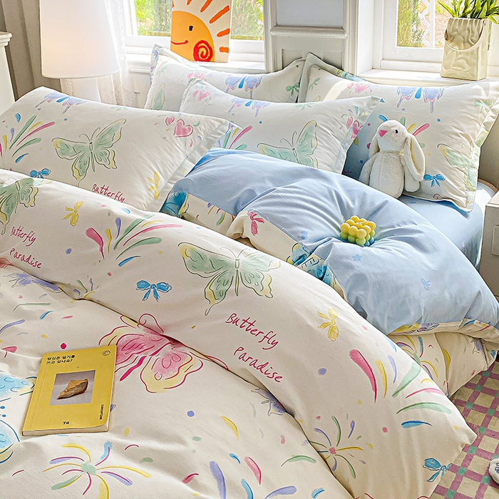 91家纺网 家纺一手货源 找家纺 禧安居 2025新款高支高密活性印染全棉印花四件套全棉四件套三件套被套（支持定制尺寸） 彩蝶