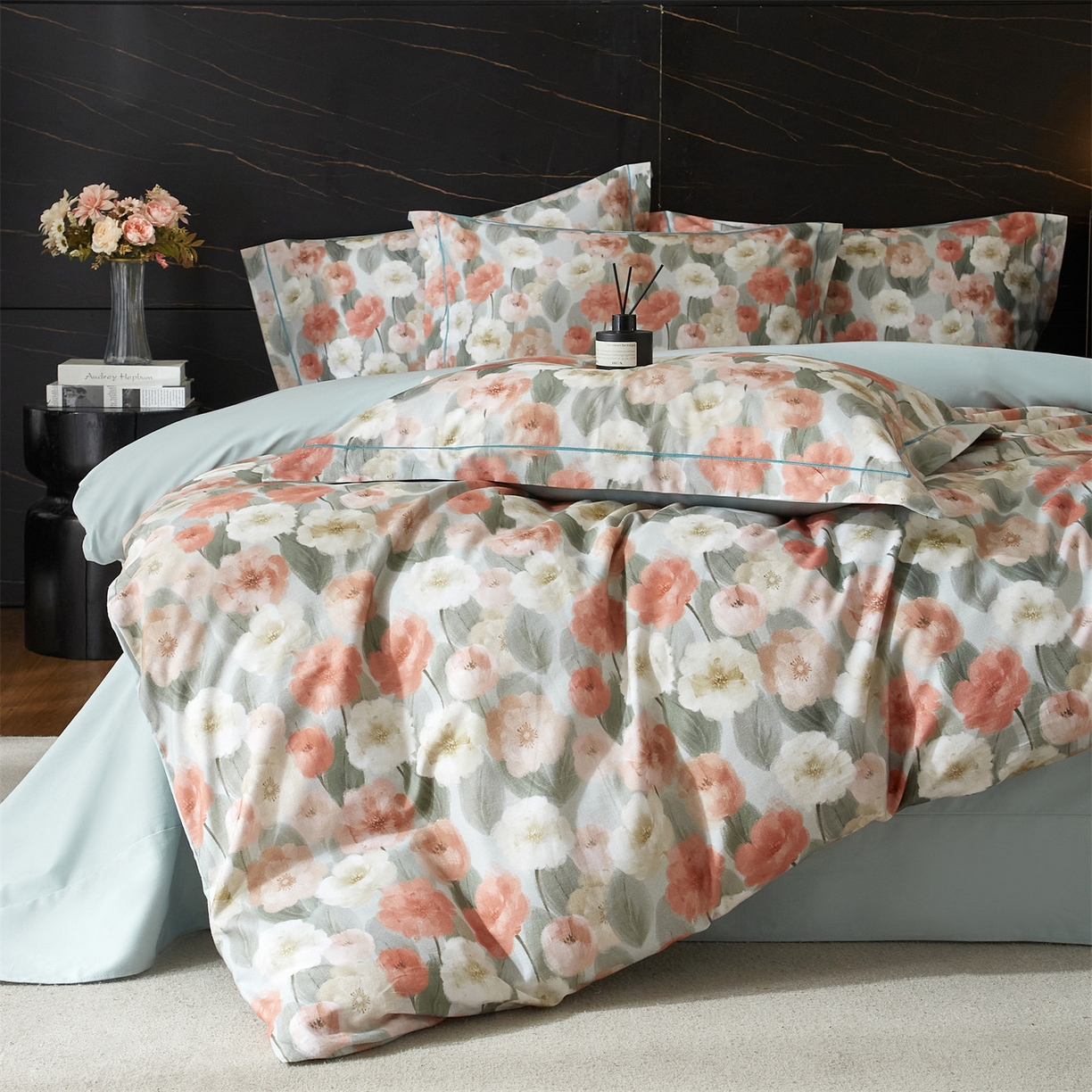 91家纺网 家纺一手货源 找家纺 （总1）曼秀琳2025秋冬新款全棉超柔数码印花磨毛四件套（32*21支） 朵唯-绿