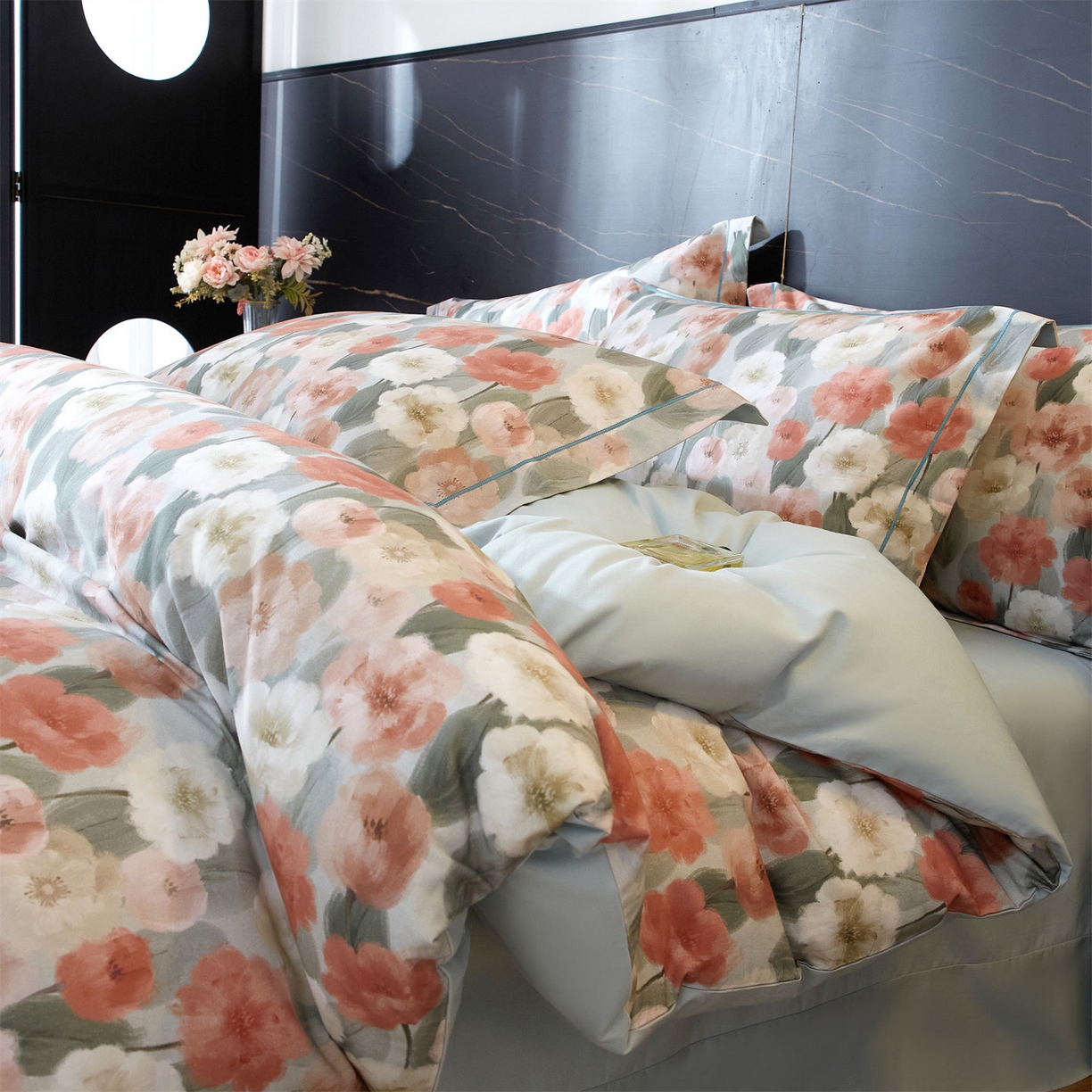 91家纺网 家纺一手货源 找家纺 （总1）曼秀琳2025秋冬新款全棉超柔数码印花磨毛四件套（32*21支） 朵唯-绿