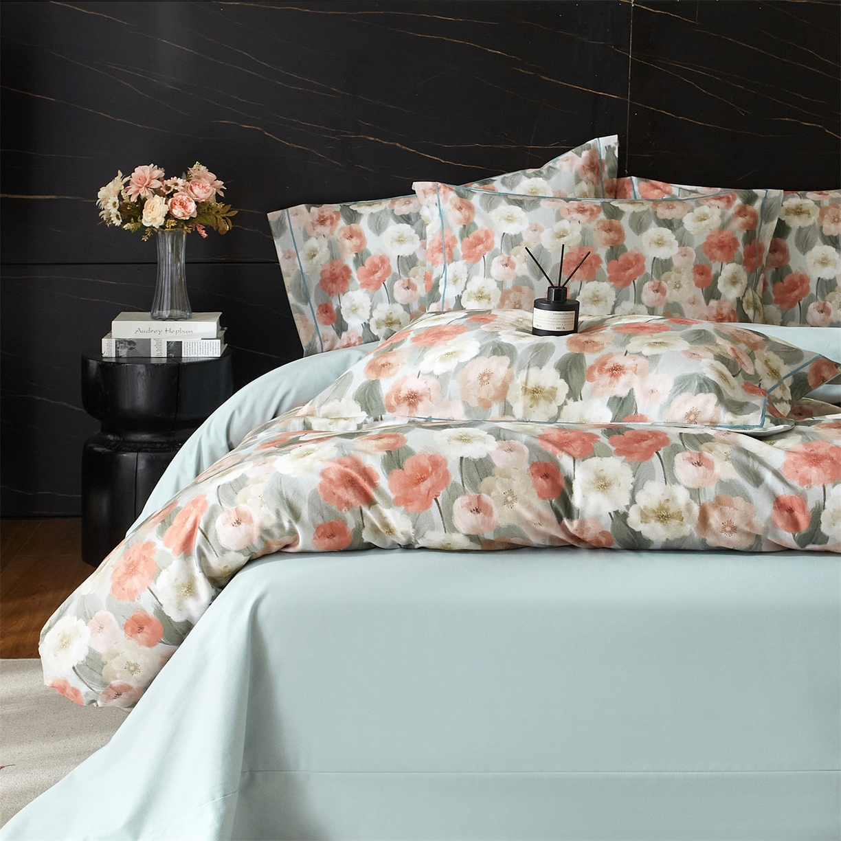 91家纺网 家纺一手货源 找家纺 （总1）曼秀琳2025秋冬新款全棉超柔数码印花磨毛四件套（32*21支） 朵唯-绿