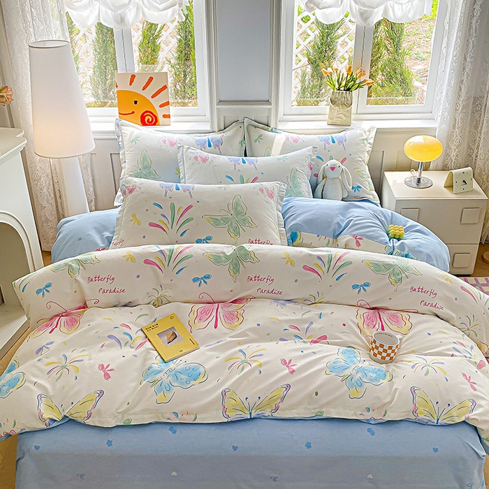 91家纺网 家纺一手货源 找家纺 禧安居 2025新款高支高密活性印染全棉印花四件套全棉四件套三件套被套（支持定制尺寸） 彩蝶