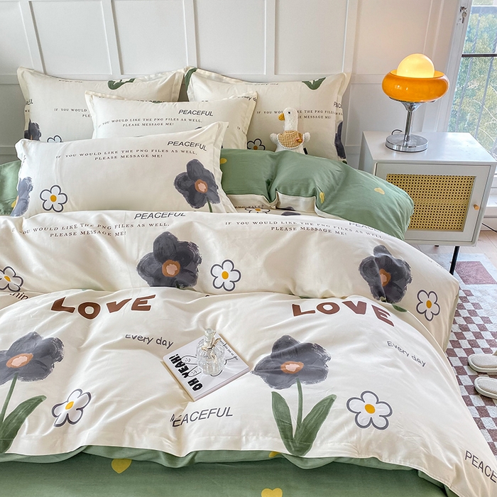 91家纺网 家纺一手货源 找家纺 小叮当家纺仓储工厂店 （爆款花型 长期款 不断货）2025年新款简约条纹卡通花卉全棉纯棉三件套四件套 绿蔓