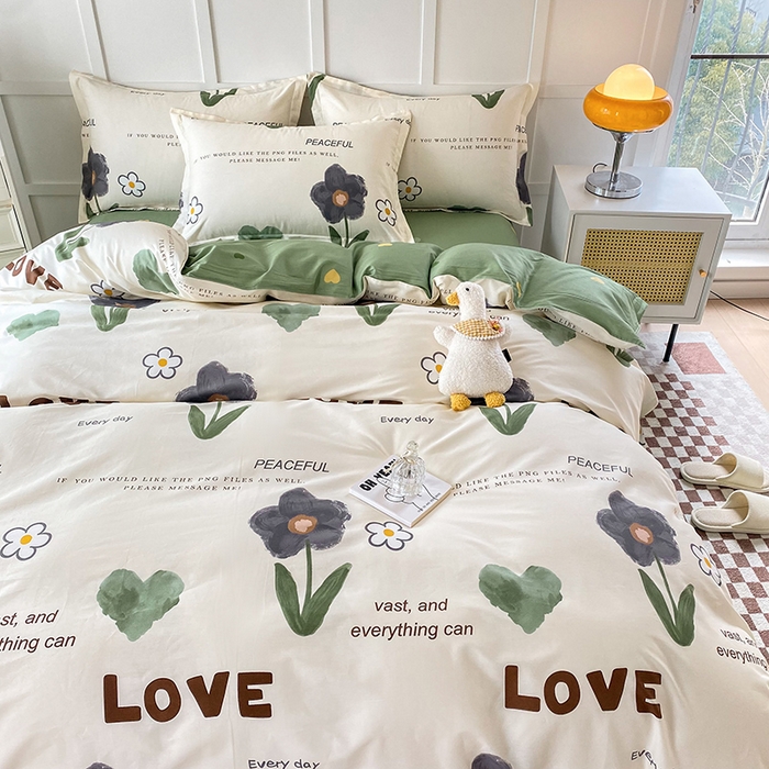 91家纺网 家纺一手货源 找家纺 小叮当家纺仓储工厂店 （爆款花型 长期款 不断货）2025年新款简约条纹卡通花卉全棉纯棉三件套四件套 绿蔓