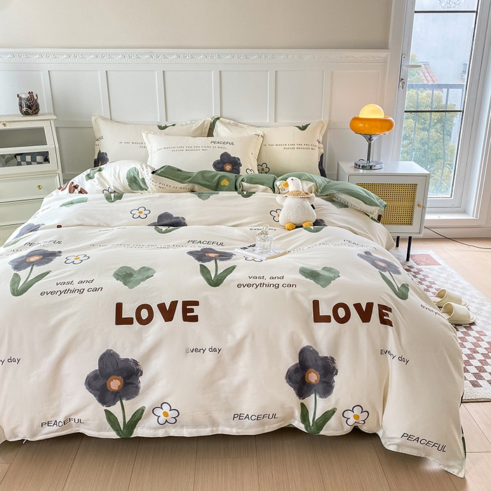 91家纺网 家纺一手货源 找家纺 小叮当家纺仓储工厂店 （爆款花型 长期款 不断货）2025年新款简约条纹卡通花卉全棉纯棉三件套四件套 绿蔓