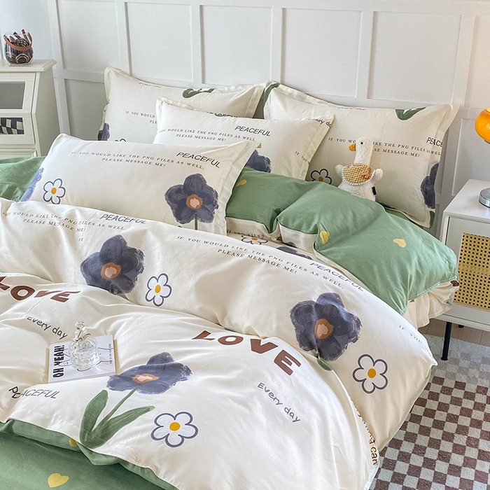 91家纺网 家纺一手货源 找家纺 小叮当家纺仓储工厂店 （爆款花型 长期款 不断货）2025年新款简约条纹卡通花卉全棉纯棉三件套四件套 绿蔓