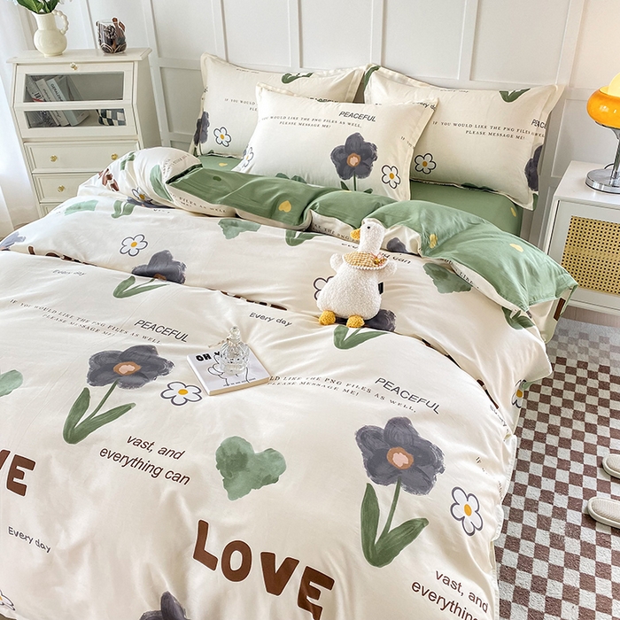 91家纺网 家纺一手货源 找家纺 小叮当家纺仓储工厂店 （爆款花型 长期款 不断货）2025年新款简约条纹卡通花卉全棉纯棉三件套四件套 绿蔓