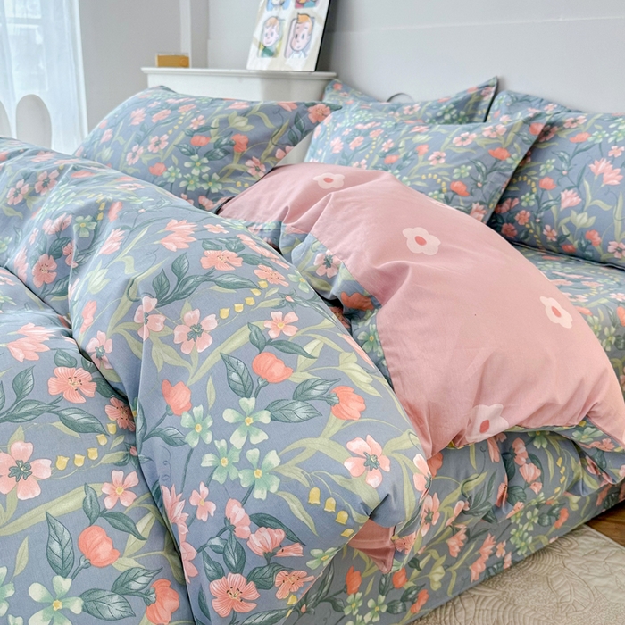 小叮当家纺仓储工厂店 （爆款花型 长期款 不断货）2025年新款简约条纹卡通花卉全棉纯棉三件套四件套 水仙花