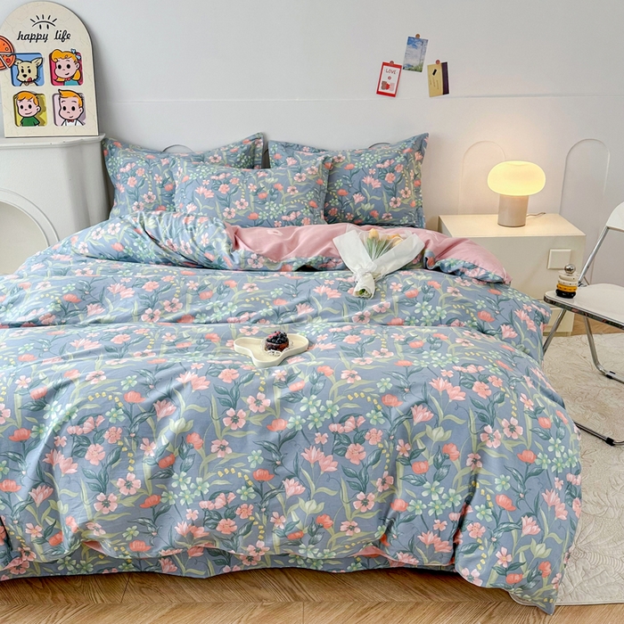 91家纺网 家纺一手货源 找家纺 小叮当家纺仓储工厂店 （爆款花型 长期款 不断货）2025年新款简约条纹卡通花卉全棉纯棉三件套四件套 水仙花