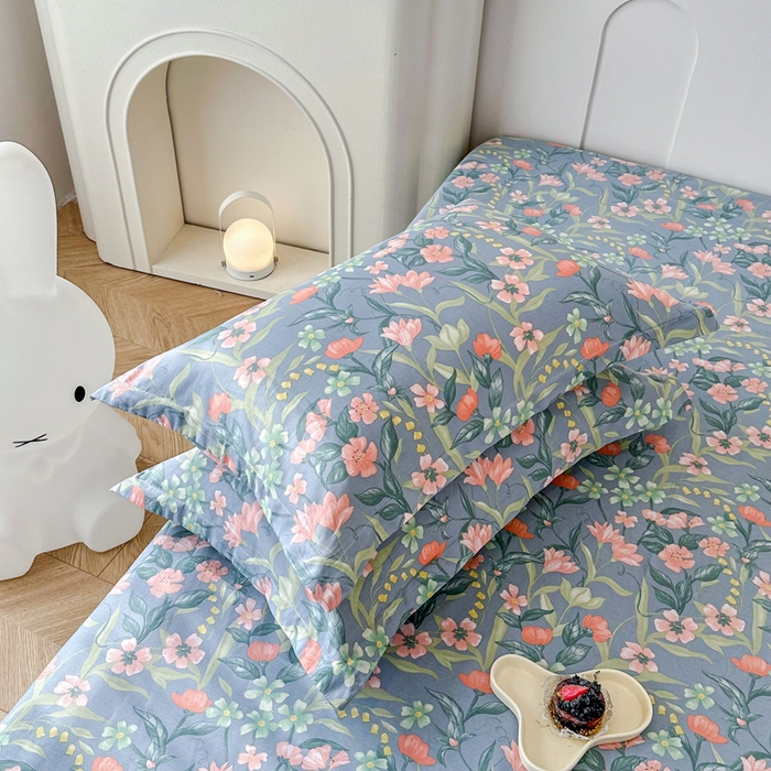 91家纺网 家纺一手货源 找家纺 小叮当家纺仓储工厂店 （爆款花型 长期款 不断货）2025年新款简约条纹卡通花卉全棉纯棉三件套四件套 水仙花