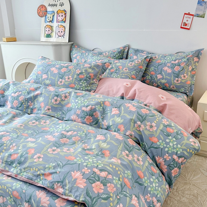 91家纺网 家纺一手货源 找家纺 小叮当家纺仓储工厂店 （爆款花型 长期款 不断货）2025年新款简约条纹卡通花卉全棉纯棉三件套四件套 水仙花