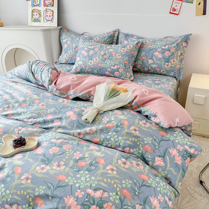 91家纺网 家纺一手货源 找家纺 小叮当家纺仓储工厂店 （爆款花型 长期款 不断货）2025年新款简约条纹卡通花卉全棉纯棉三件套四件套 水仙花