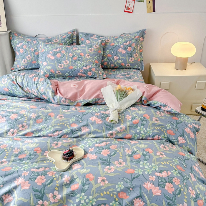 91家纺网 家纺一手货源 找家纺 小叮当家纺仓储工厂店 （爆款花型 长期款 不断货）2025年新款简约条纹卡通花卉全棉纯棉三件套四件套 水仙花