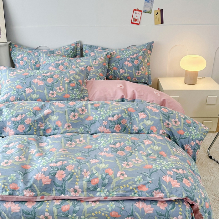 91家纺网 家纺一手货源 找家纺 小叮当家纺仓储工厂店 （爆款花型 长期款 不断货）2025年新款简约条纹卡通花卉全棉纯棉三件套四件套 水仙花