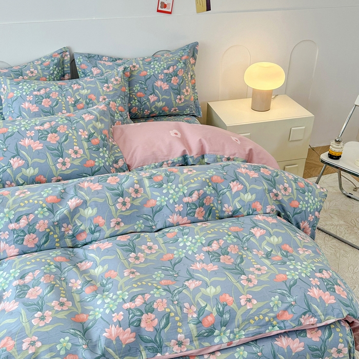 91家纺网 家纺一手货源 找家纺 小叮当家纺仓储工厂店 （爆款花型 长期款 不断货）2025年新款简约条纹卡通花卉全棉纯棉三件套四件套 水仙花