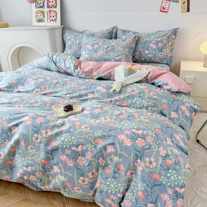 91家纺网 家纺一手货源 找家纺 小叮当家纺仓储工厂店 （爆款花型 长期款 不断货）2025年新款简约条纹卡通花卉全棉纯棉三件套四件套 水仙花