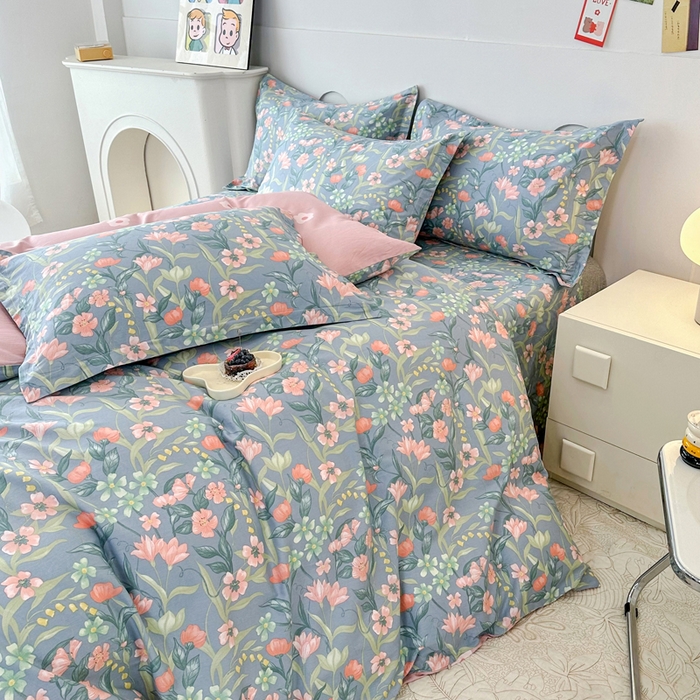 91家纺网 家纺一手货源 找家纺 小叮当家纺仓储工厂店 （爆款花型 长期款 不断货）2025年新款简约条纹卡通花卉全棉纯棉三件套四件套 水仙花