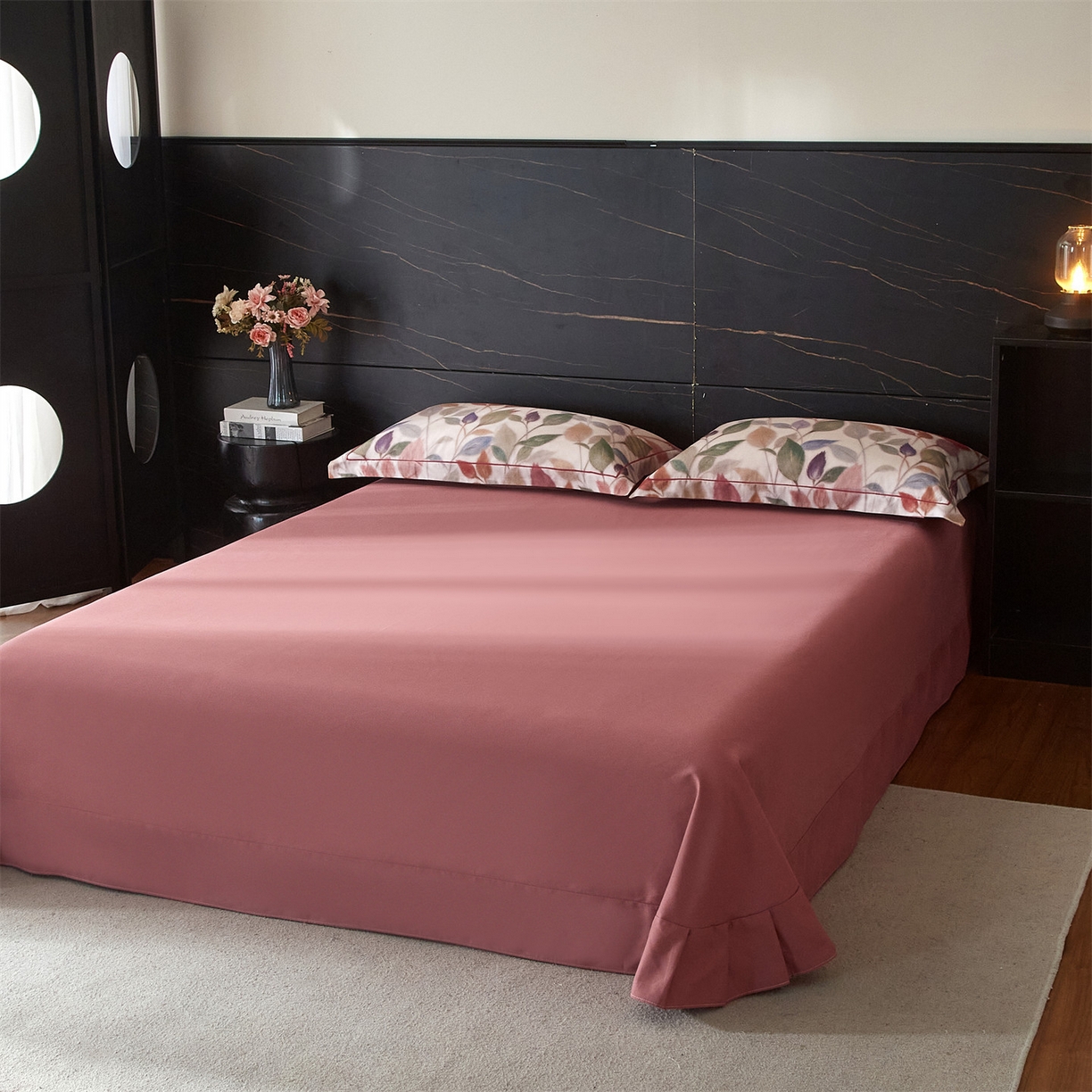 91家纺网 家纺一手货源 找家纺 （总1）曼秀琳2025秋冬新款全棉超柔数码印花磨毛四件套（32*21支） 景秋-红