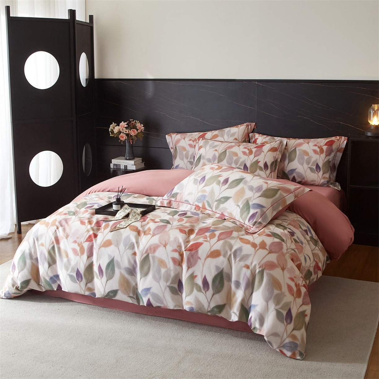 91家纺网 家纺一手货源 找家纺 （总1）曼秀琳2025秋冬新款全棉超柔数码印花磨毛四件套（32*21支） 景秋-红