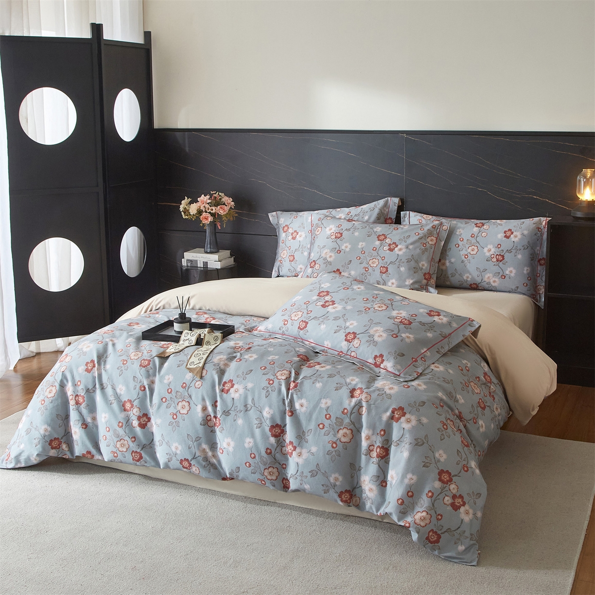 91家纺网 家纺一手货源 找家纺 （总1）曼秀琳2025秋冬新款全棉超柔数码印花磨毛四件套（32*21支）兰茵-蓝