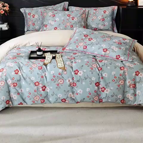 91家纺网 家纺一手货源 找家纺 （总1）曼秀琳2025秋冬新款全棉超柔数码印花磨毛四件套（32*21支）兰茵-蓝