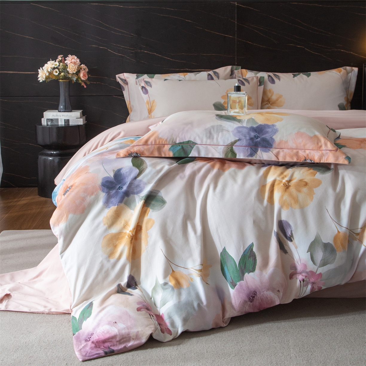 91家纺网 家纺一手货源 找家纺 （总1）曼秀琳2025秋冬新款全棉超柔数码印花磨毛四件套（32*21支） 玛雅-桔