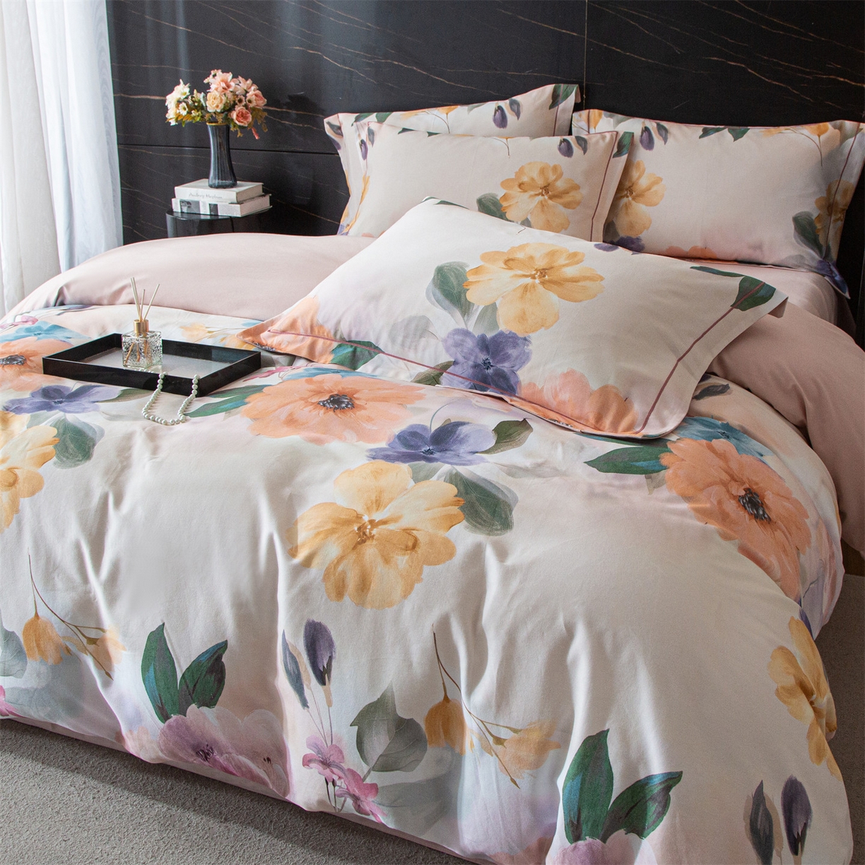 （总1）曼秀琳2025秋冬新款全棉超柔数码印花磨毛四件套（32*21支） 玛雅-桔