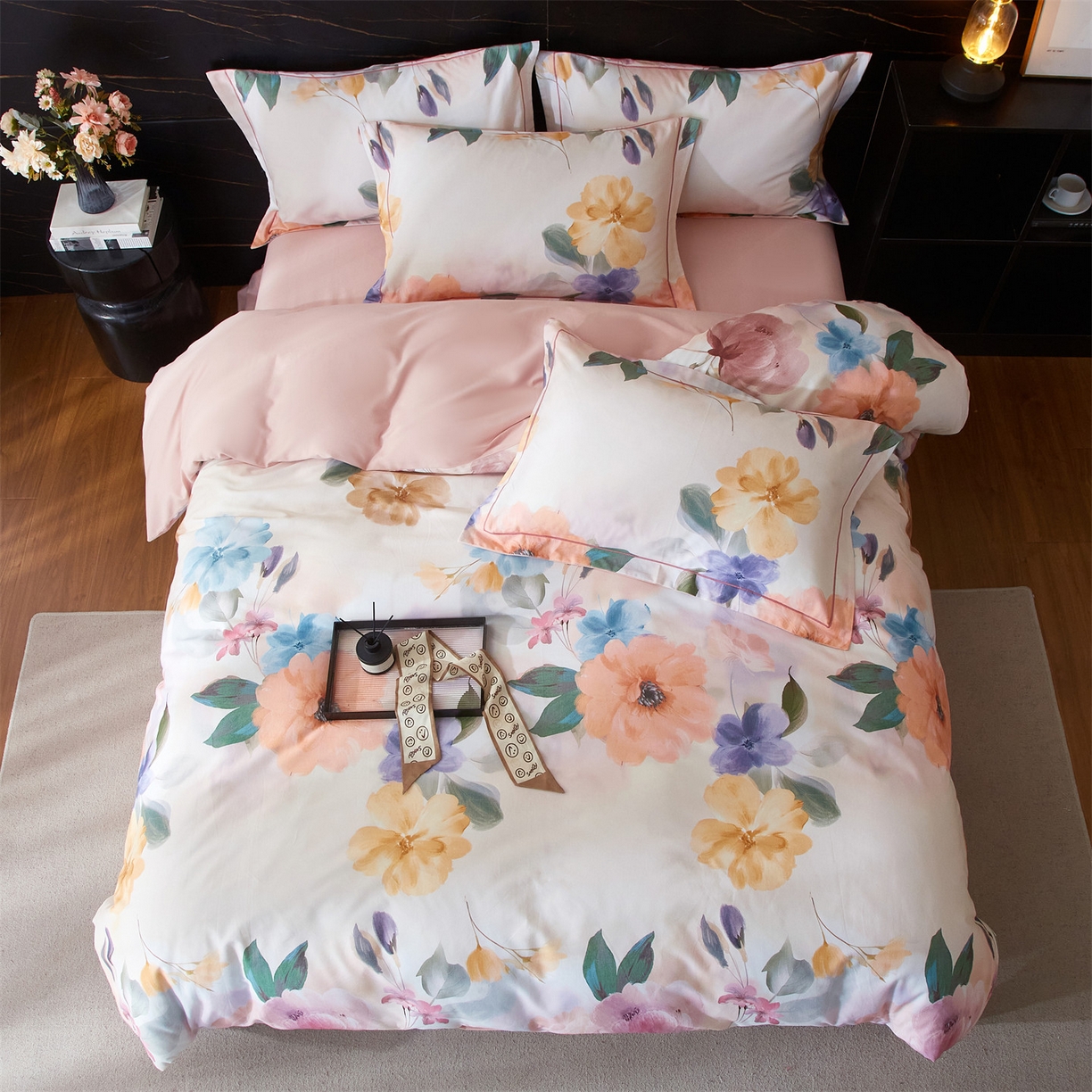 91家纺网 家纺一手货源 找家纺 （总1）曼秀琳2025秋冬新款全棉超柔数码印花磨毛四件套（32*21支） 玛雅-桔