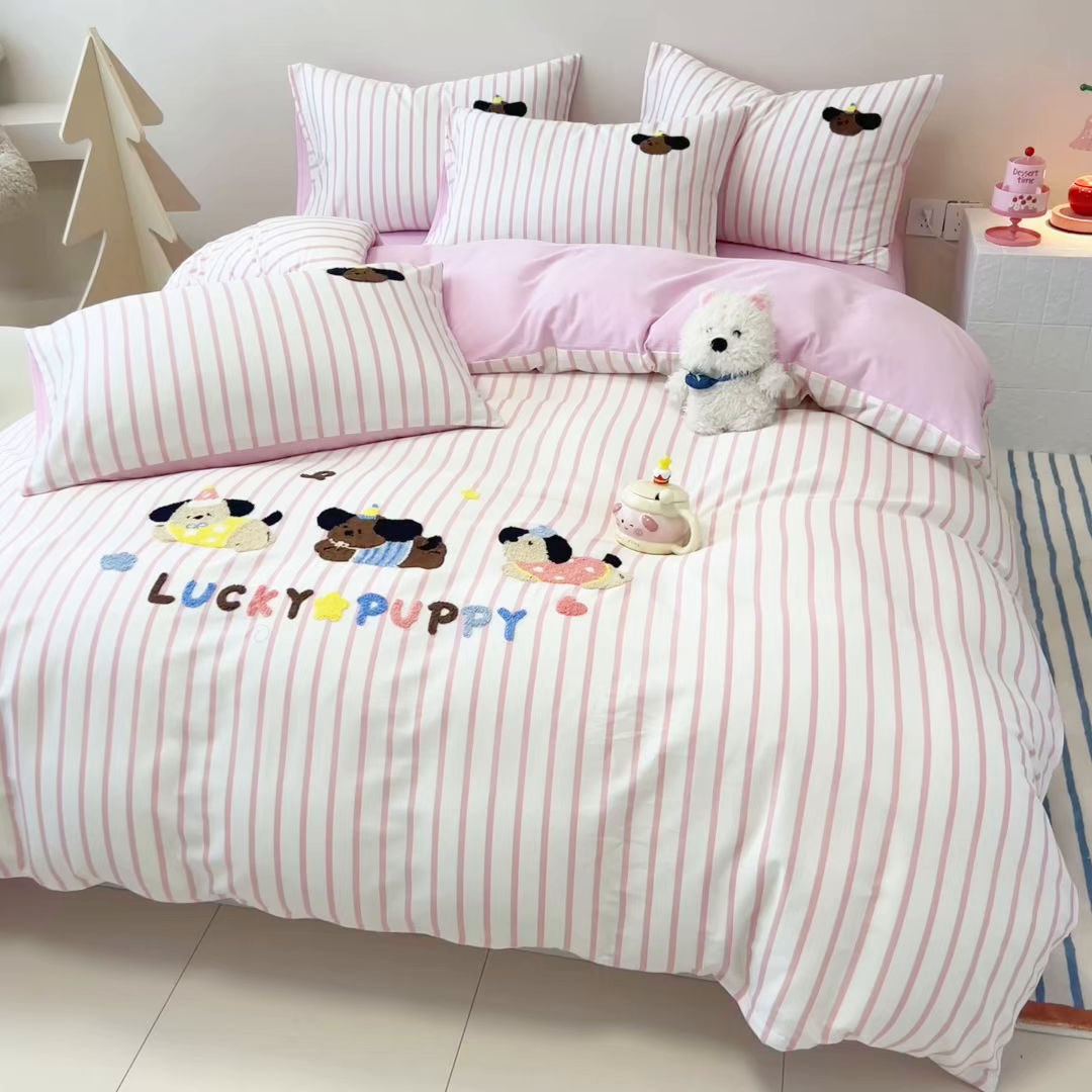 91家纺网 家纺一手货源 找家纺 （总）呗旺鹿 2025新款全棉纯棉条纹毛巾绣卡通单枕套 枕套单件