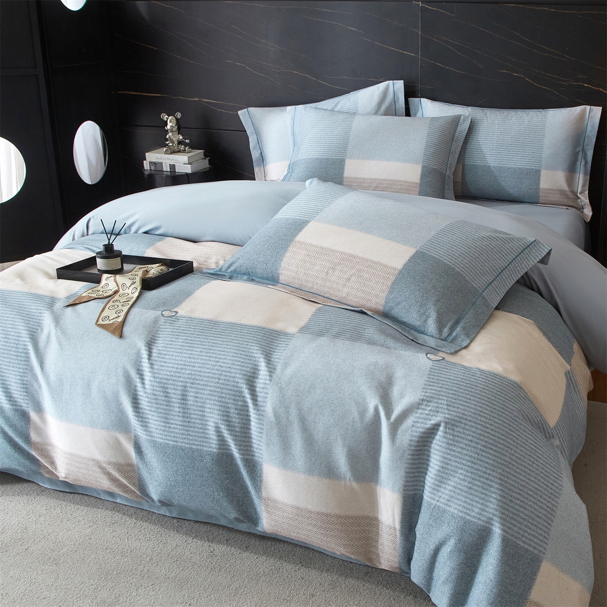 曼秀琳 2025秋冬新款32支超柔生态磨毛四件套 沐弦-蓝