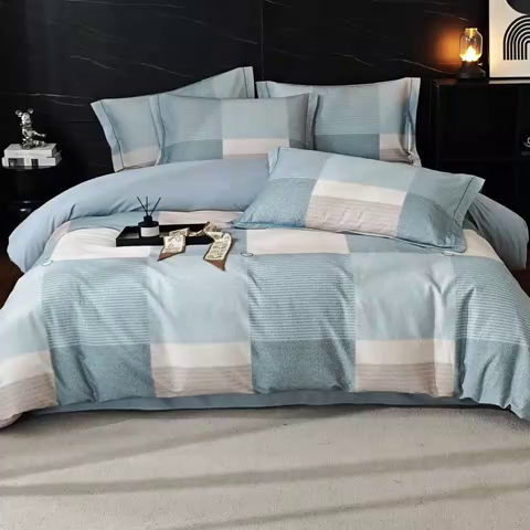 91家纺网 家纺一手货源 找家纺 曼秀琳 2025秋冬新款32支超柔生态磨毛四件套 沐弦-蓝