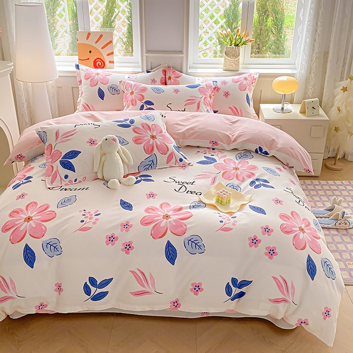 91家纺网 家纺一手货源 找家纺 禧安居 2025新款高支高密活性印染全棉印花四件套全棉四件套三件套被套（支持定制尺寸） 花晨月汐