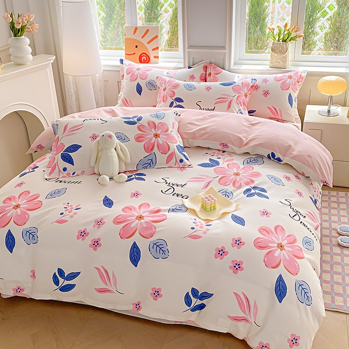 91家纺网 家纺一手货源 找家纺 禧安居 2025新款高支高密活性印染全棉印花四件套全棉四件套三件套被套（支持定制尺寸） 花晨月汐