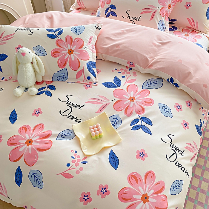 91家纺网 家纺一手货源 找家纺 禧安居 2025新款高支高密活性印染全棉印花四件套全棉四件套三件套被套（支持定制尺寸） 花晨月汐