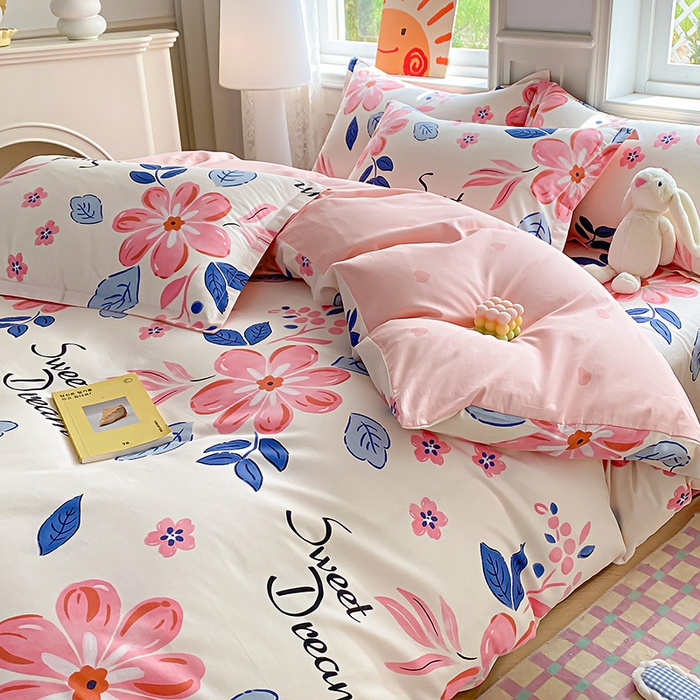 91家纺网 家纺一手货源 找家纺 禧安居 2025新款高支高密活性印染全棉印花四件套全棉四件套三件套被套（支持定制尺寸） 花晨月汐