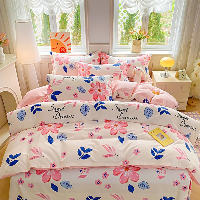 91家纺网 家纺一手货源 找家纺 禧安居 2025新款高支高密活性印染全棉印花四件套全棉四件套三件套被套（支持定制尺寸） 花晨月汐