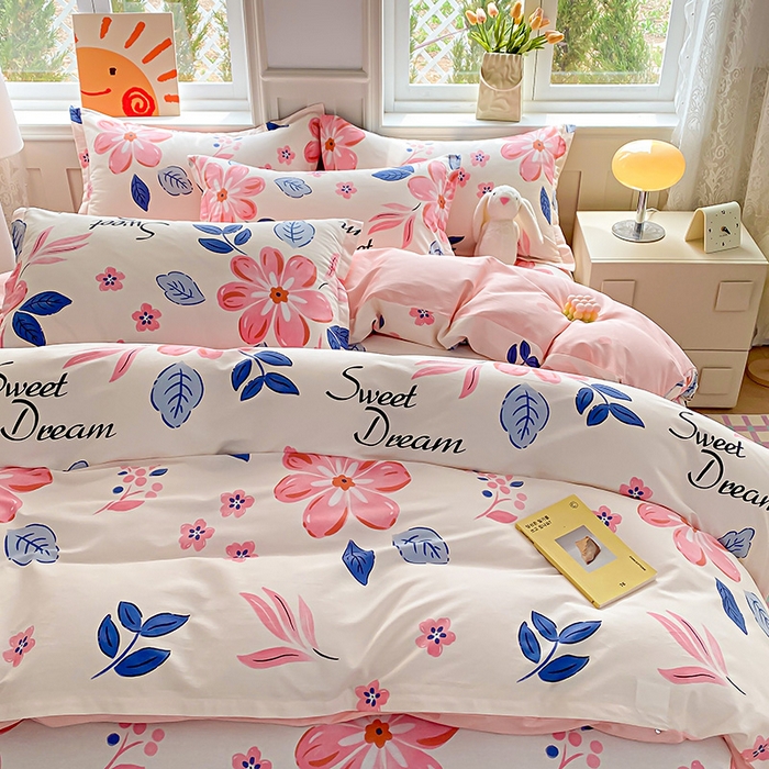 91家纺网 家纺一手货源 找家纺 禧安居 2025新款高支高密活性印染全棉印花四件套全棉四件套三件套被套（支持定制尺寸） 花晨月汐