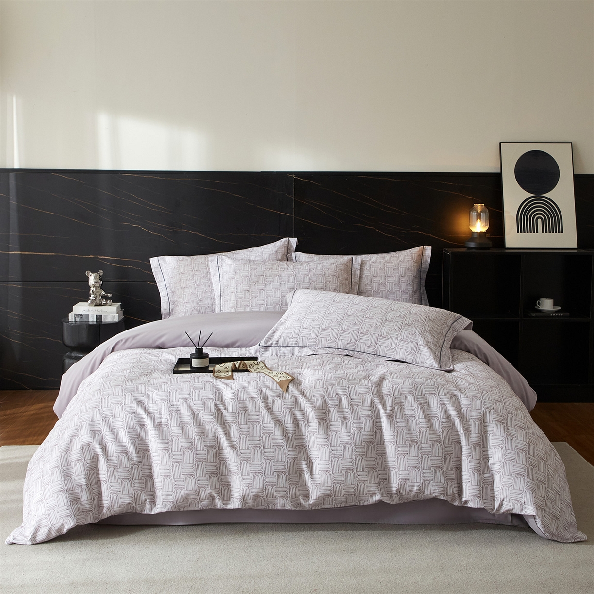 91家纺网 家纺一手货源 找家纺 曼秀琳 2025秋冬新款32支超柔生态磨毛四件套 浅行-紫