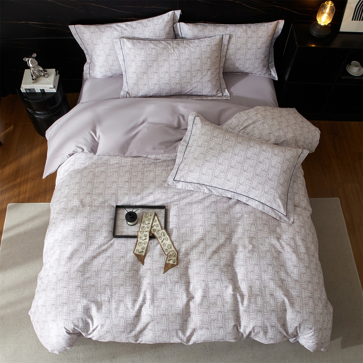 91家纺网 家纺一手货源 找家纺 曼秀琳 2025秋冬新款32支超柔生态磨毛四件套 浅行-紫