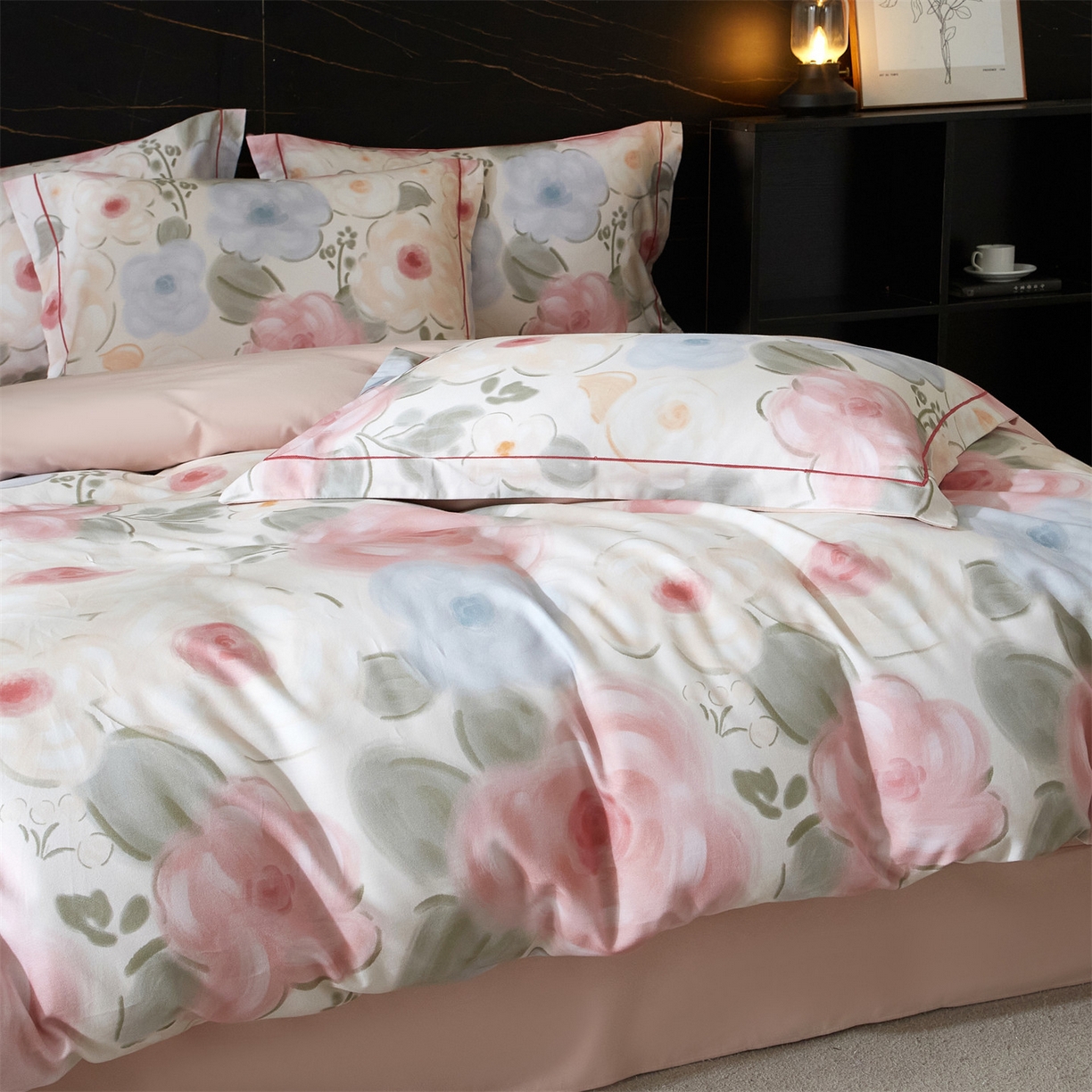 91家纺网 家纺一手货源 找家纺 曼秀琳 2025秋冬新款32支超柔生态磨毛四件套 桃汐-粉