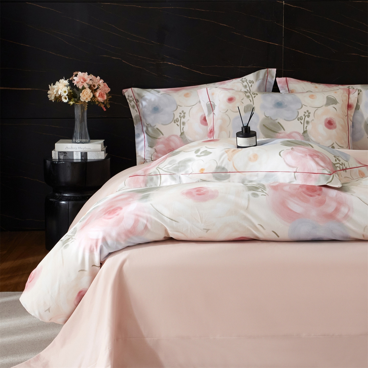 91家纺网 家纺一手货源 找家纺 曼秀琳 2025秋冬新款32支超柔生态磨毛四件套 桃汐-粉