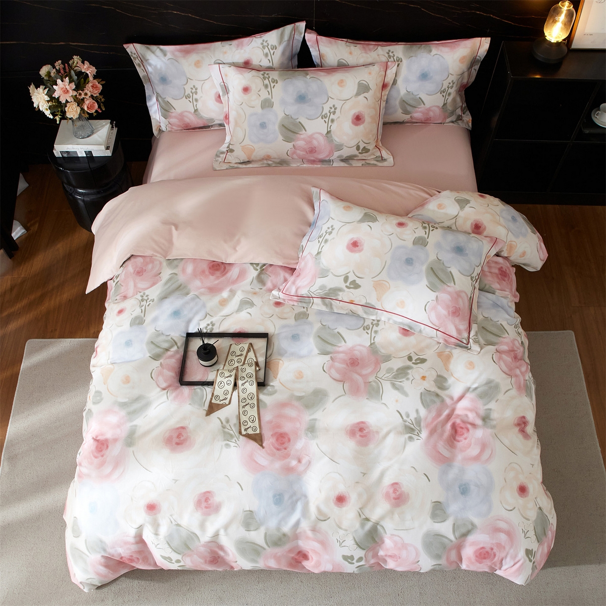 91家纺网 家纺一手货源 找家纺 曼秀琳 2025秋冬新款32支超柔生态磨毛四件套 桃汐-粉