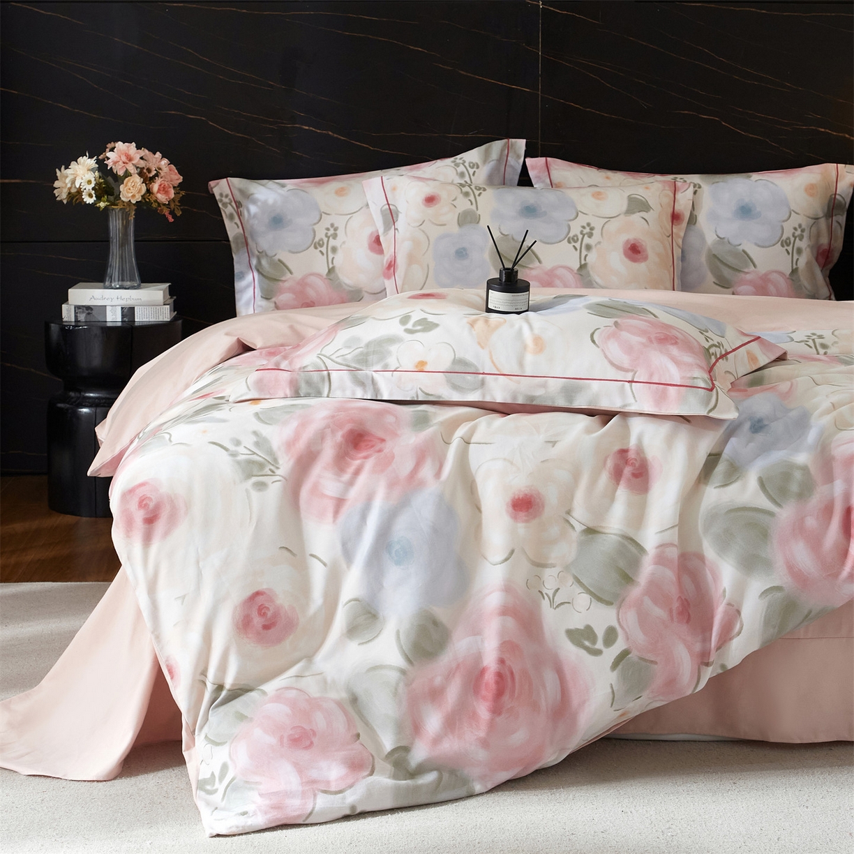 91家纺网 家纺一手货源 找家纺 曼秀琳 2025秋冬新款32支超柔生态磨毛四件套 桃汐-粉