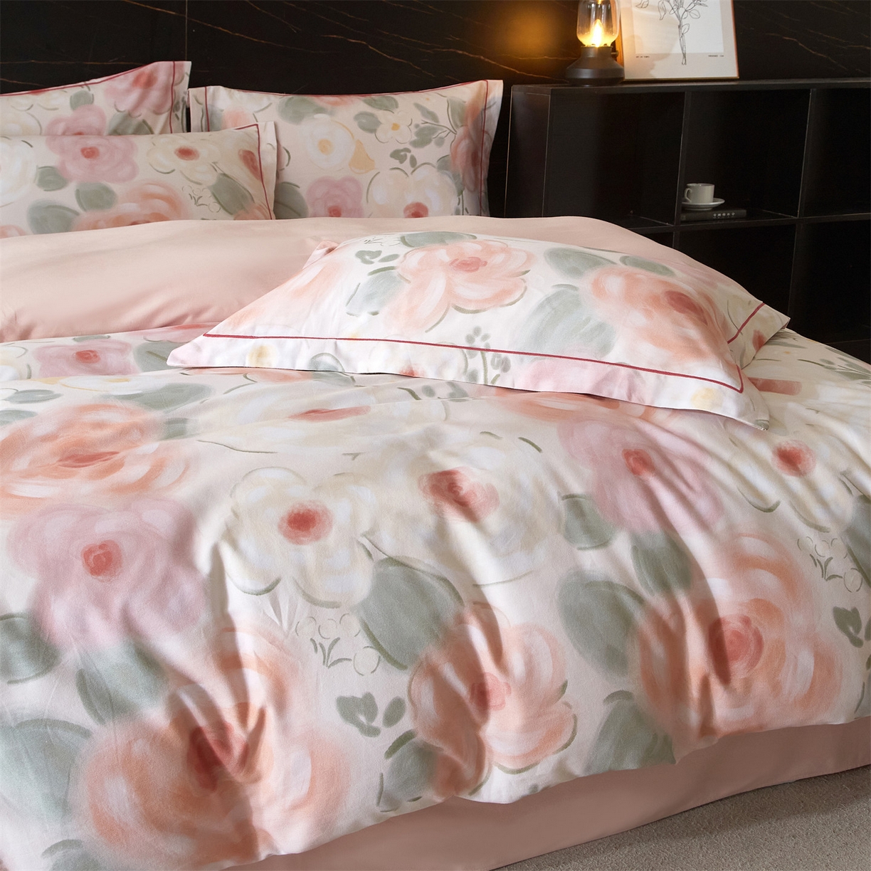 91家纺网 家纺一手货源 找家纺 曼秀琳 2025秋冬新款32支超柔生态磨毛四件套 桃汐-桔