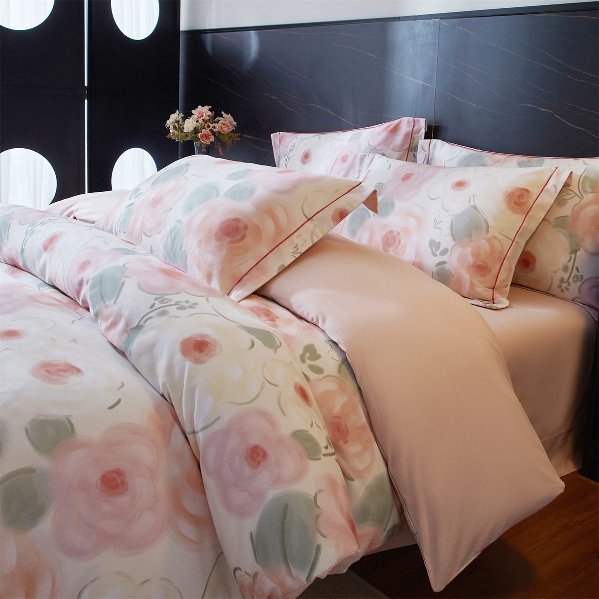 91家纺网 家纺一手货源 找家纺 曼秀琳 2025秋冬新款32支超柔生态磨毛四件套 桃汐-桔