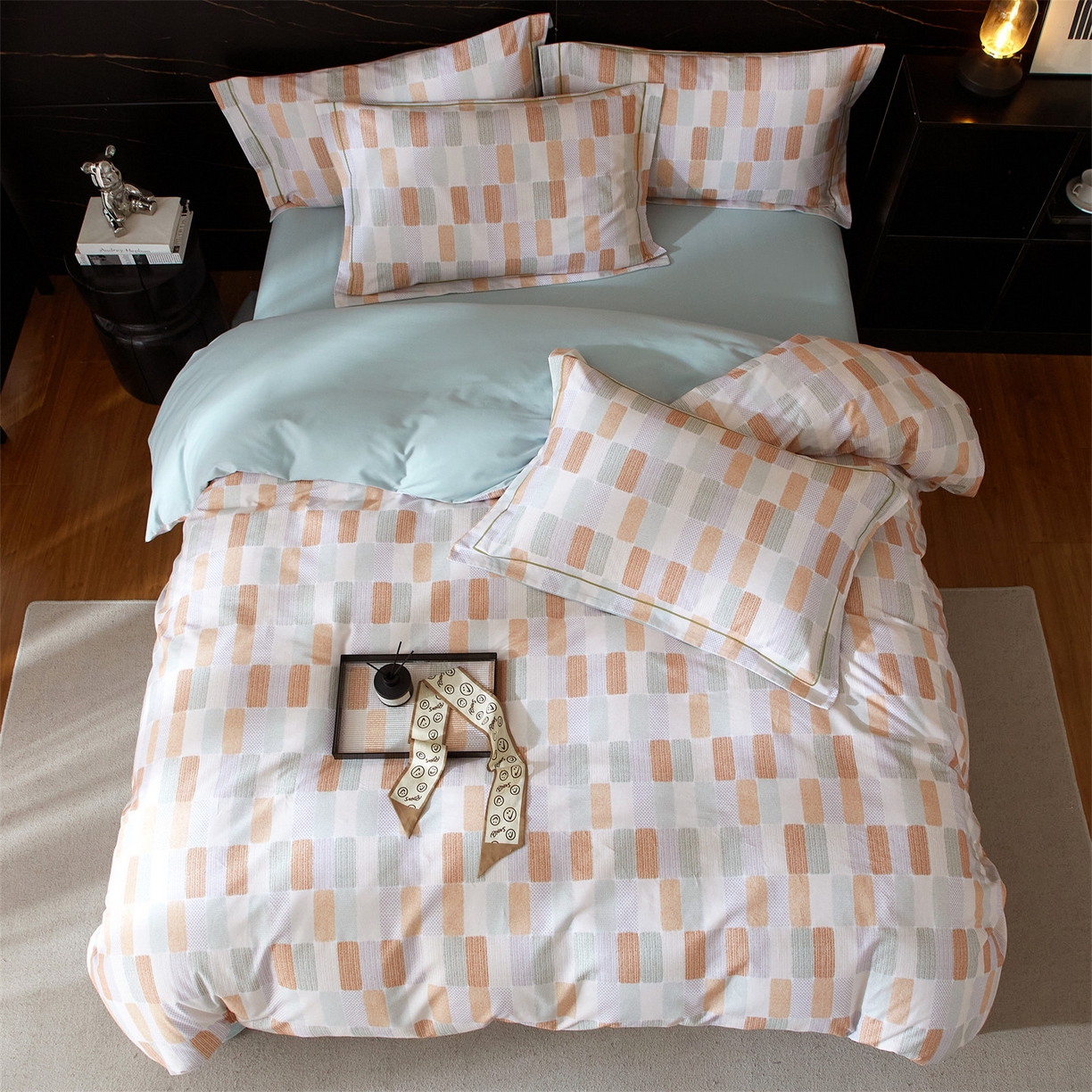 91家纺网 家纺一手货源 找家纺 曼秀琳 2025秋冬新款32支超柔生态磨毛四件套 闲偶-绿