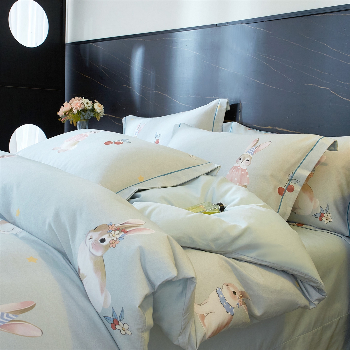 91家纺网 家纺一手货源 找家纺 曼秀琳 2025秋冬新款32支超柔生态磨毛四件套 小萌兔-绿