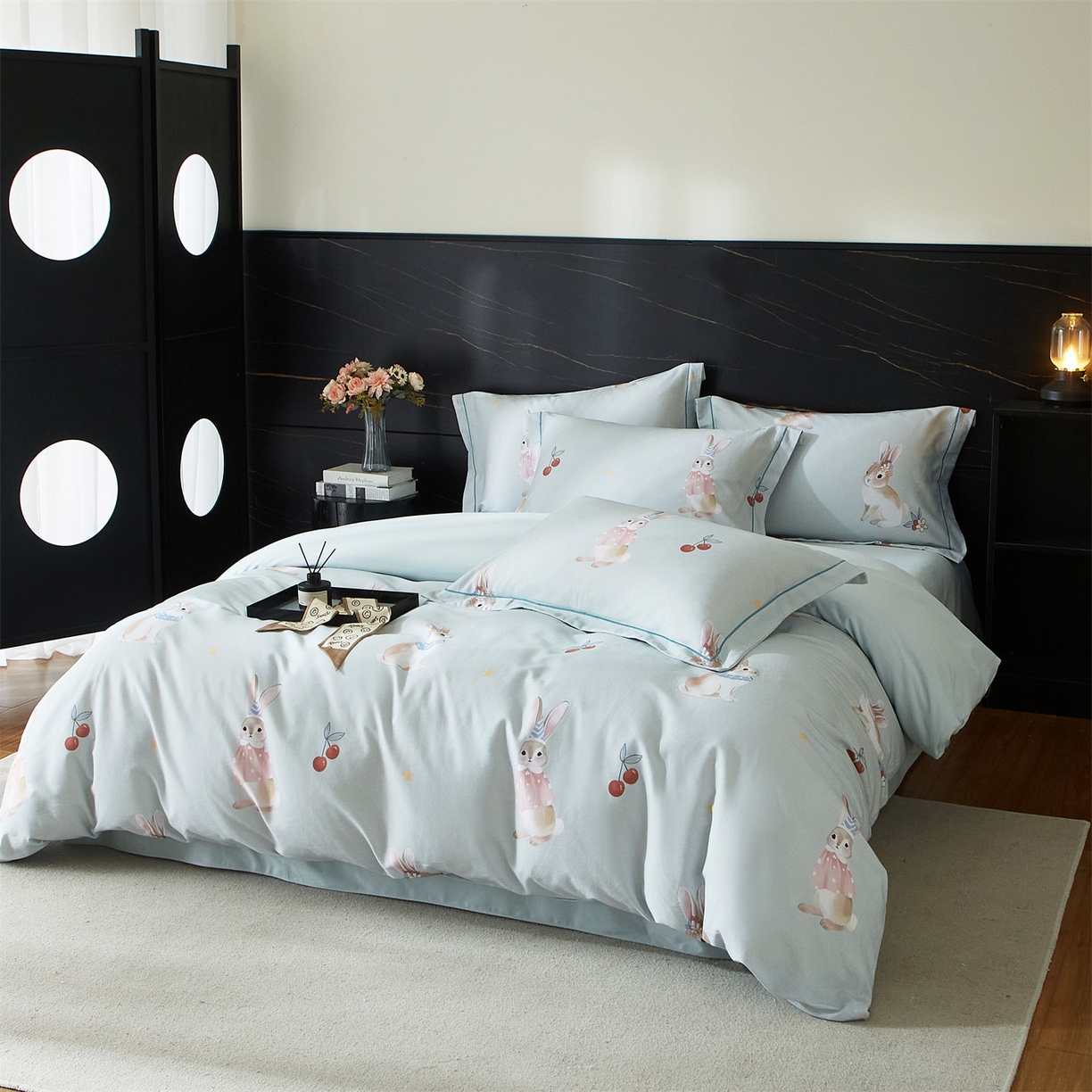 91家纺网 家纺一手货源 找家纺 曼秀琳 2025秋冬新款32支超柔生态磨毛四件套 小萌兔-绿