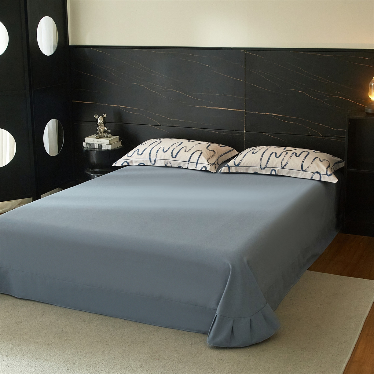 91家纺网 家纺一手货源 找家纺 曼秀琳 2025秋冬新款32支超柔生态磨毛四件套 幸运熊-蓝